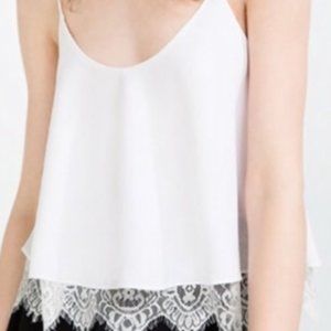 Zara White Cropped Cami with Lace Underlay Size XS